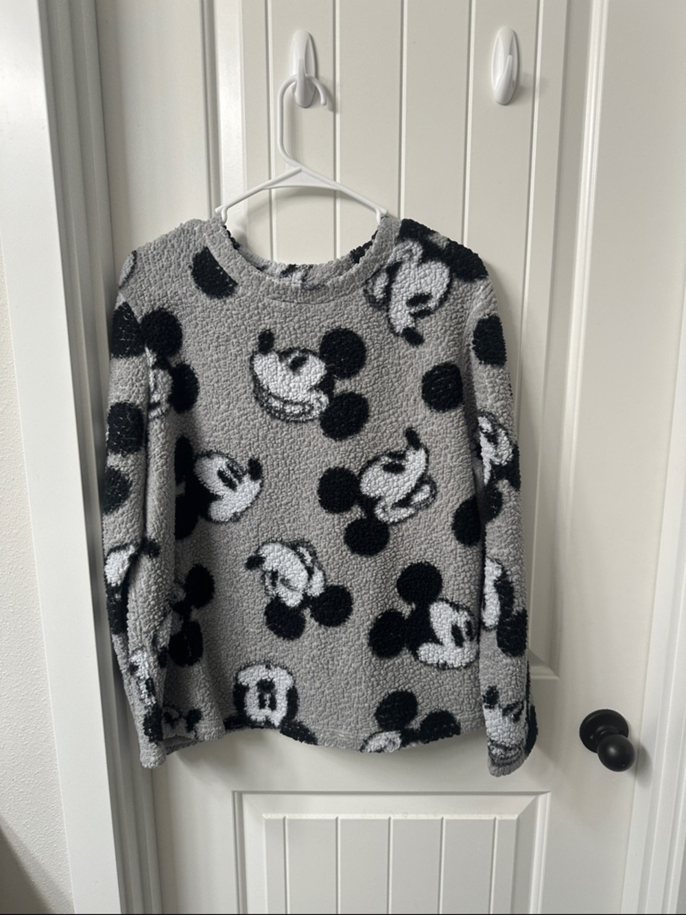 Disney Gray & Black Mickey Mouse Sherpa Crewneck Sweater